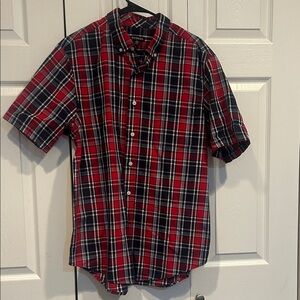 George Men's Casual Red and Black Plaid Shirt